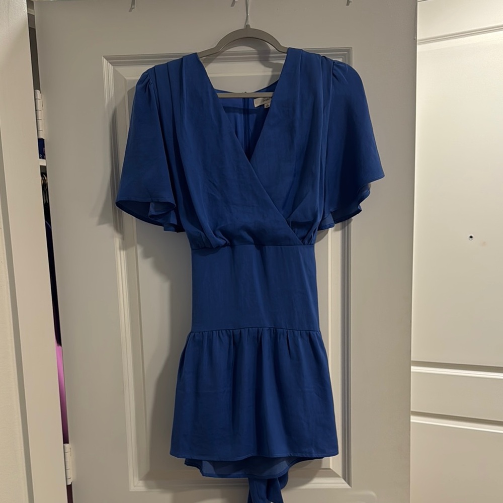 Vibrant Blue Flutter Sleeve V-Neck Mini Dress - never worn